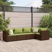 5-delige Loungeset met kussens poly rattan bruin