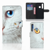 Samsung Galaxy A9 2018 Telefoonhoesje met Pasjes Witte Kat - thumbnail