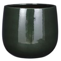 Mica Decorations Plantenpot/bloempot - keramiek - donkergroen glans/spotted- D26/H24 cm
