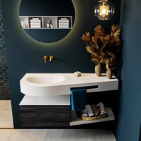 MONDIAZ RIVA 120cm badmeubel onderkast / planchet kleur Antracite met 1 lade. Wastafel DULCET links 0 kraangaten kleur Talc.