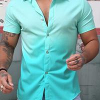 Bon&Bon Homme Men's Pink Ombre Short Sleeve Button Up Shirt Multicolor-10 / M