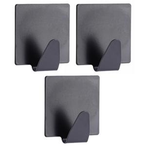 Plakhaakje vierkant - 5 x 2,5 x 5,5 cm - Zelfklevende ophang haakjes - 3x stuks - RVS - zwart - keuk