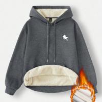 Bon&Bon Women's Loose Casual Gray Hoodie | Warm Long Sleeve Pullover Grey-4 / XS