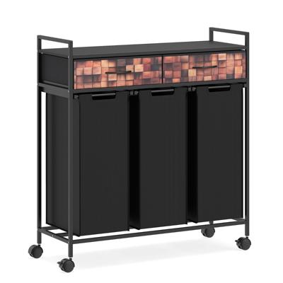 Wasmand met Drie Compartimenten Wasrek met Plank Wassorteerder op Wieltjes