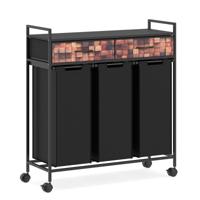 Wasmand met Drie Compartimenten Wasrek met Plank Wassorteerder op Wieltjes