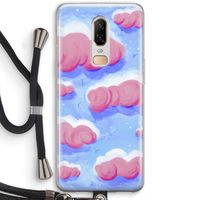 Roze wolken met vogels: OnePlus 6 Transparant Hoesje met koord