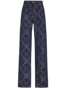 ETRO pantalon droit à fleurs en jacquard - Bleu