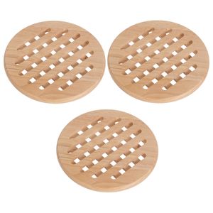 Set van 3x stuks ronde pannen onderzetters van hout 19 cm