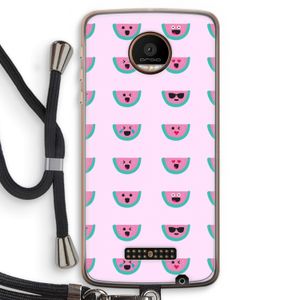Smiley watermeloenprint: Motorola Moto Z Force Transparant Hoesje met koord
