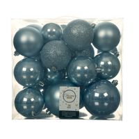 Decoris Kerstballen - 26x st - lichtblauw - 6-8-10 cm - kunststof - Kerstbal - thumbnail