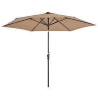 VidaXL Parasol met LED-verlichting en stalen paal 300 cm taupe