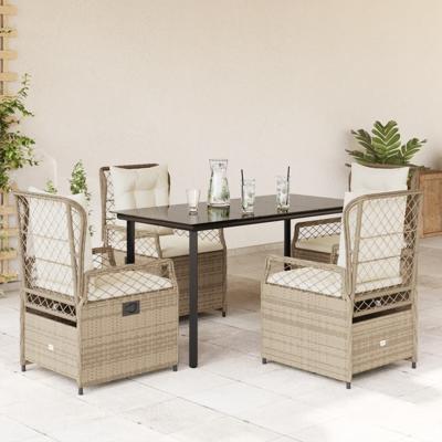 5-delige Tuinset met kussens poly rattan beige