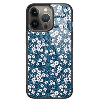 iPhone 13 Pro glazen hardcase - Bloemen blauw
