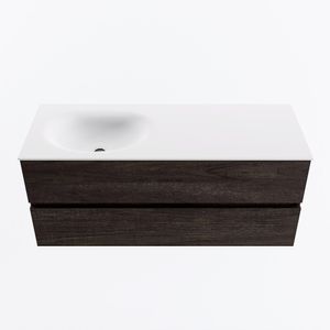 MONDIAZ VICA 120cm badmeubel onderkast Dark Brown 2 lades. Wastafel MOON links zonder kraangat, kleur Talc.
