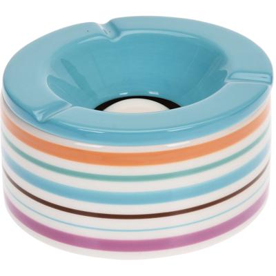 Terras asbak/stormasbak - blauw met streep - 14 x 7,5 cm - keramiek - buitenasbak