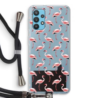 Flamingoprint groen: Samsung Galaxy A32 4G Transparant Hoesje met koord