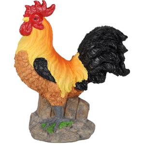 Tuin decoratie Haan/kippen beeldje - Polyresin - 21 x 11 x 24 cm - buiten - multi kleuren