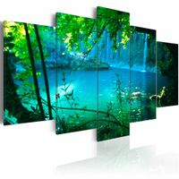 Schilderij - Afzondering in Turquoise - Bos,  5luik , groen blauw , premium print op canvas - thumbnail