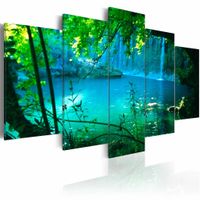 Schilderij - Afzondering in Turquoise - Bos,  5luik , groen blauw , premium print op canvas