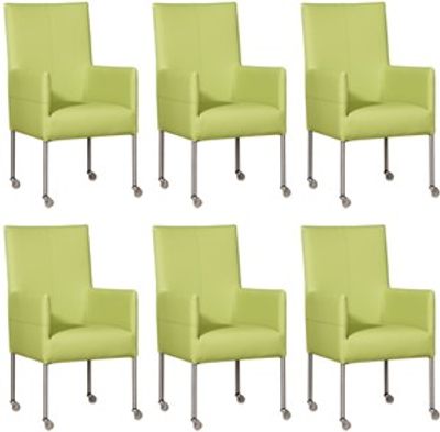 Set van 6 Felgroene leren moderne eetkamerstoelen Spark - poot rond rvs met wiel - Toledo Leer Lime (felgroen leer)