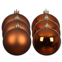 Decoris kerstballen - 6x stuks - 8 cm - koper/cognac bruin - kunststof