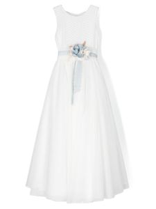 Mimilù robe longue à fleurs appliquées - Blanc