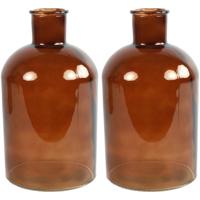 Countryfield Vaas - 2x stuks - bruin - glas - apotheker fles vorm - D14 x H27 cm