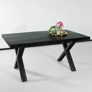 Eettafel rechthoekig mangohout Xavier zwart 160cm duurzaam tafel met X-poot mango eetkamertafel hout