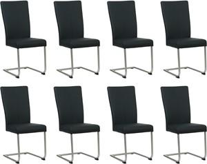 Set van 8 Zwarte leren industriële eetkamerstoelen Dry - poot rond rvs - Toledo Leer Nero (zwart leer)