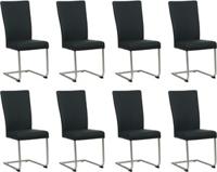 Set van 8 Zwarte leren industriële eetkamerstoelen Dry - poot rond rvs - Toledo Leer Nero (zwart leer)