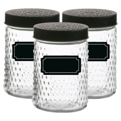 Voorraadpot/bewaarpot Roma - 6x - 1L - glas - zwart - incl. etiketten Voorraadpot/bewaarpot Roma - 6x - 1L - glas - zwart - incl. etiketten