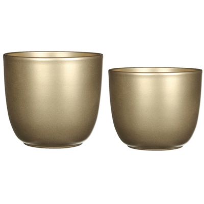 Plantenpot/bloempotten set - 4x stuks - keramiek - goud - D12 en D17 cm