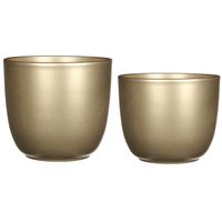 Plantenpot/bloempotten set - 4x stuks - keramiek - goud - D12 en D17 cm