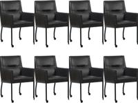 Set van 8 Donkerbruine leren moderne eetkamerstoelen Lucky - Granada leer Ebony (donkerbruin leer)