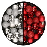 40x stuks kleine kunststof kerstballen rood en zilver 3 cm - thumbnail
