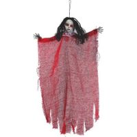 Horror hangdecoratie spook/geest pop rood 60 cm   - - thumbnail
