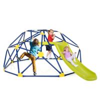 Klimkoepel met Glijbaan Klimrek in Koepelvorm met Stoffen Platform Outdoor en Indoor Speelplaats voor 3-10 Jaar Donkerblauw + Geel