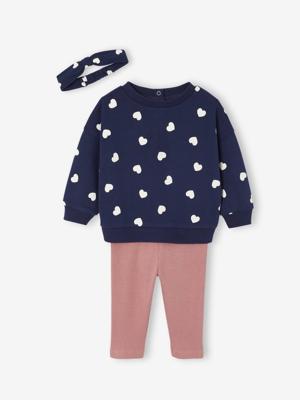 Personaliseerbare sweater + legging + haarband babymeisje marineblauw