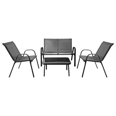4-delig Patio Metalen Stoelset Modern Stoel- en Tafelset met Stofbekleding Tafelblad van Gehard Glas Grijs