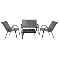 4-delig Patio Metalen Stoelset Modern Stoel- en Tafelset met Stofbekleding Tafelblad van Gehard Glas Grijs