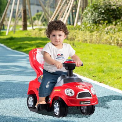 3-In-1 Glijauto Glijvoertuig met Afneembare Duwgreep Beschermbeugel en Verborgen Opbergruimte Speelgoedauto voor Kinderen