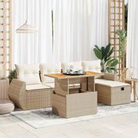 6-delige Loungeset met kussens poly rattan acacia beige