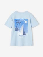 T-shirt met maxi motief op de rug voor jongens hemelsblauw