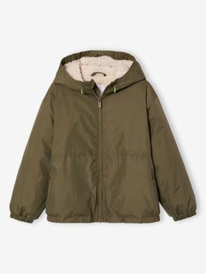 Windjack met capuchon en sherpavoering voor jongens olijf