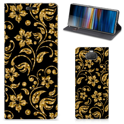 Sony Xperia 10 Smart Cover Gouden Bloemen Sony Xperia 10 Smart Cover Gouden Bloemen