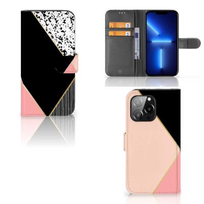 iPhone 13 Pro | Book Case | Zwart Roze Vormen