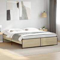 Bedframe bewerkt hout metaal sonoma eikenkleurig 180x200 cm