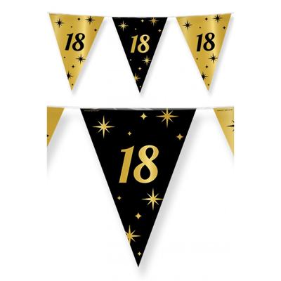 18 jaar Leeftijd verjaardag vlaggetjes - zwart/goud - 10 meter - versiering - feestartikelen