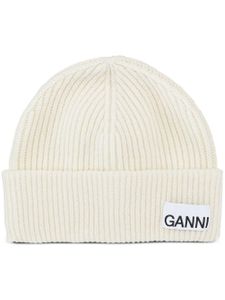 GANNI bonnet nervuré en laine à logo appliqué - Tons neutres