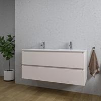 Saniclass Chaci Badkamermeubelset - 120x46x55cm - keramische wastafel wit - 2 wasbakken - 2 kraangaten - 2 lades - mat cotton (beige) SW804533/SW1212783